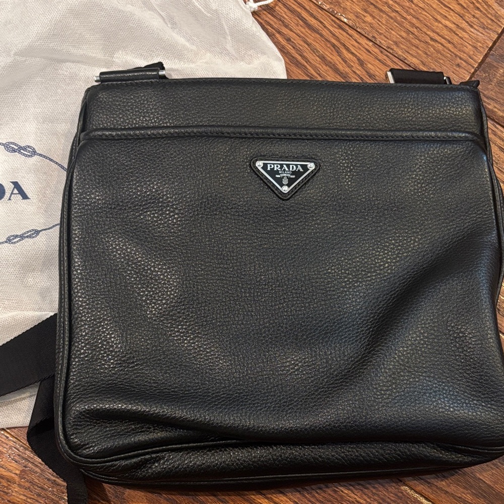 Prada Black Textured Leather Messenger Bag